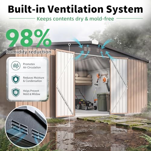 12' x 14' Large Metal Outdoor Storage Shed (Gray / 12x14)