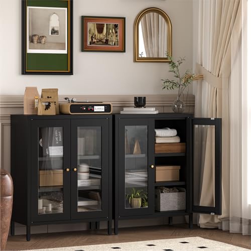 Metal Bathroom Cabinet with Glass Doors (Black / 31.5"H 2 Glass Doors)