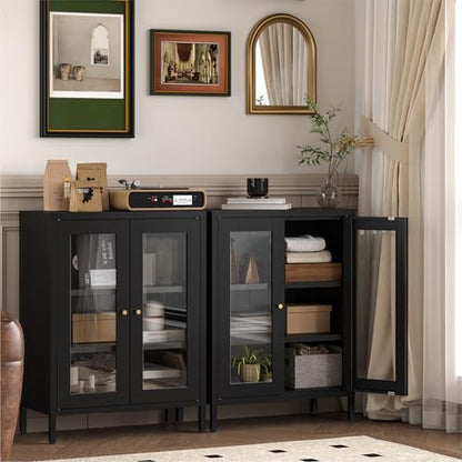 Metal Bathroom Cabinet with Glass Doors (Black / 31.5"H 2 Glass Doors)