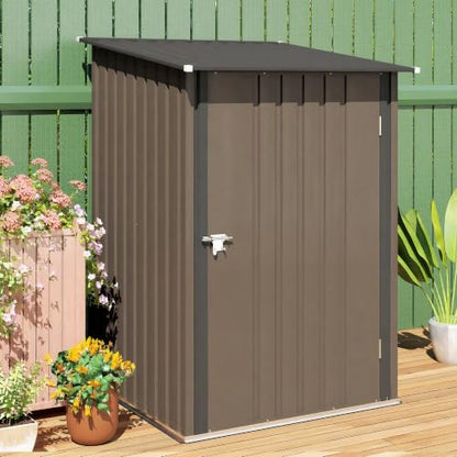 3.3' x 3.4' Outdoor Storage Shed Sloping Roof Lockable Door Brown (Brown / 3.3' x 3.4')