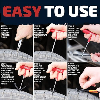 Tubeless Tire Repair Kit with Aluminum T Handle Tools (Compact kit)