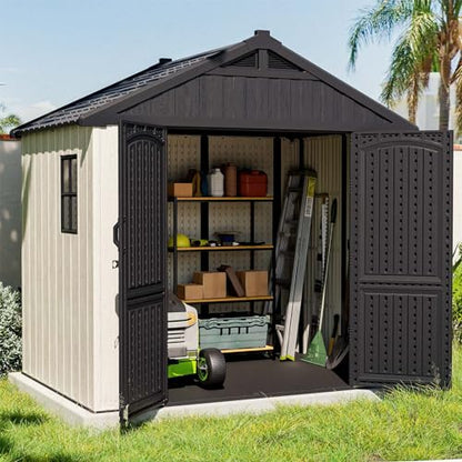 8x6 FT Plastic Outdoor Storage Shed with Floor (Beige / 8 X 6 FT)