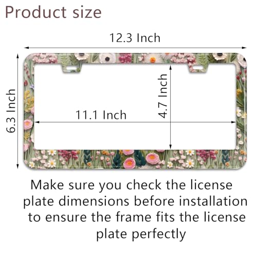3D License Plate Frame Embroidered Floral Pattern Stainless Steel License Plate Frames Holder Covers Rust (Embroidery Floarl)