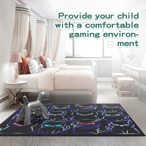 Black Play Cat Rug for Playroom for Boys Girls 2x3 Funny Cute Cat Cartoon Decor for Bedroom Living Room Non (2'x 3' / Blackcat01)