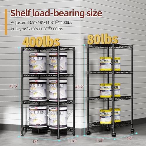 Small Wire 4 Adjustable Shelves Pantry Metal Shelf Floor Organizer (Black / 4-Tier 11.8"D X 17.3"W X 45.2"H)