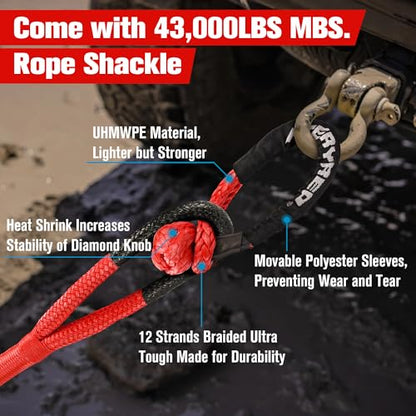 Kinetic Recovery Rope Kit with 2 Soft Shackles (Red / 1” x 30FT)