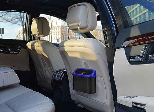 2 Pack Mini Car Trash Can with Lid (Black/Blue)