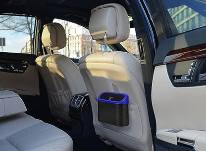 2 Pack Mini Car Trash Can with Lid (Black/Blue)