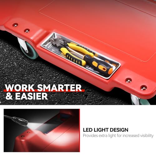 40 in Low Profile Car Rolling Mechanic Creeper (Red / 40" L (w/LED Light))