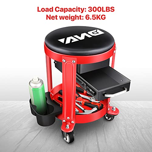 TOOLS 00197 Round Mechanics Roller Seat Creeper Stool With Padded Cushion (Red / Black)