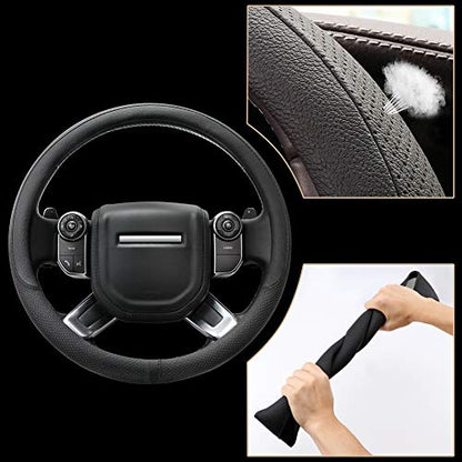 Breathable Car Steering Wheel Cover 16 inch Auto Universal Leather Wrap Non (A-Black / L (15.5"-16"))