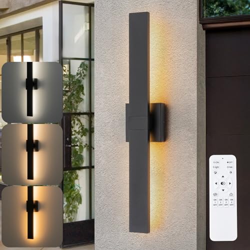 Modern Outdoor Wall Light 3CCT Dimmable LED Outdoor Sconce Lights with Remote Control (Black-3CCT with Remote / 27.2 inch-1 Pack)