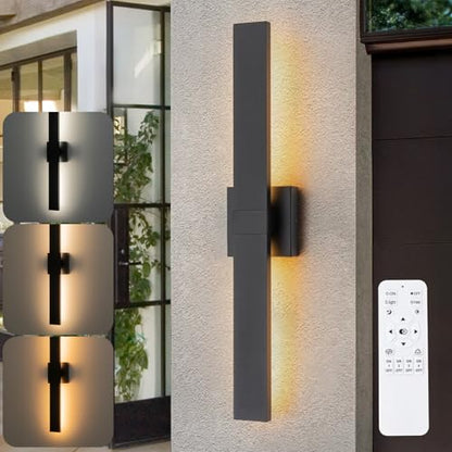 Modern Outdoor Wall Light 3CCT Dimmable LED Outdoor Sconce Lights with Remote Control (Black-3CCT with Remote / 27.2 inch-1 Pack)