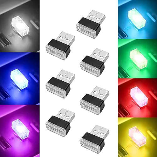 7 Pieces Car Ambient Lighting Kit USB LED Atmosphere Lamp with 7 Color Options Rechargeable Multicolor Interior Night Light for Car Truck Van SUV and Laptop Decor (7pcs)