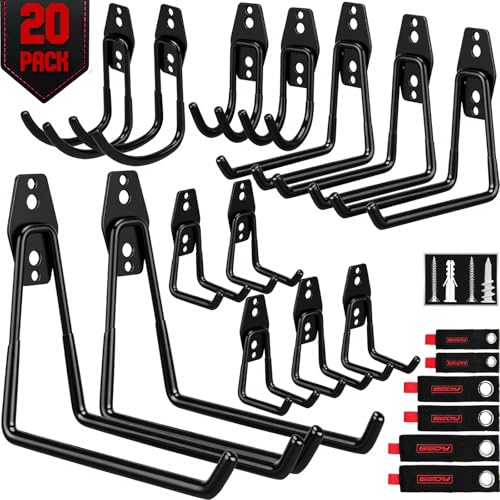 20 Pack Heavy Duty Garage Storage Hooks with Extension Cord Organizer (20-Pack Hooks + 6 Straps)