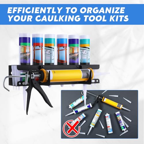 2 Pack Caulking Tube and Gun Holder 6 Slot 16.3 x 6.1 x 3.4 inch Caulking Gun Storage Rack with Horizontally Base Sealant Organizer for Garage Workshop Work Van Wall Mounted Tubes and Nozzle (6 Slots)