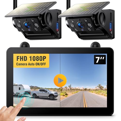 2 Magnetic Solar Wireless Backup Cameras 7" Touchscreen IPS Monitor (7"-2 Cameras)