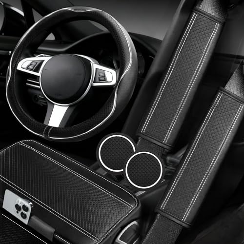 6 PCS Car Steering Wheel Cover Set (Steering Wheel Cover Set / Black with white)
