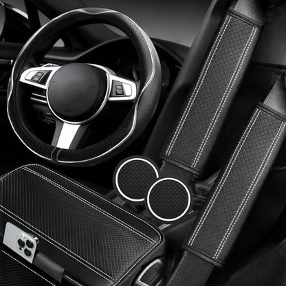 6 PCS Car Steering Wheel Cover Set (Steering Wheel Cover Set / Black with white)