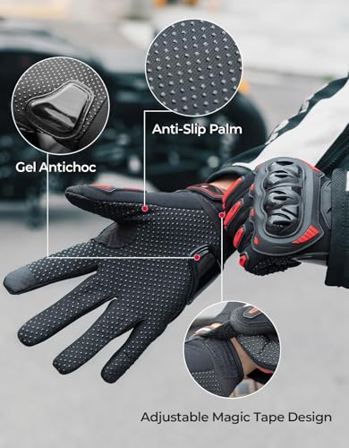 Motorcycle Gloves for Men (Red / Large)