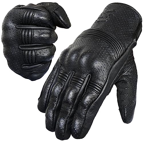 Leather Motorcycle Gloves for Men and Women (XX-Large / Perforated)