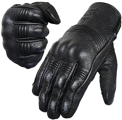 Leather Motorcycle Gloves for Men and Women (Medium / Perforated)