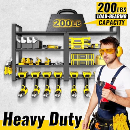 Power Tool Organizer Wall Mount (4-Tier 8 Drill Holders)