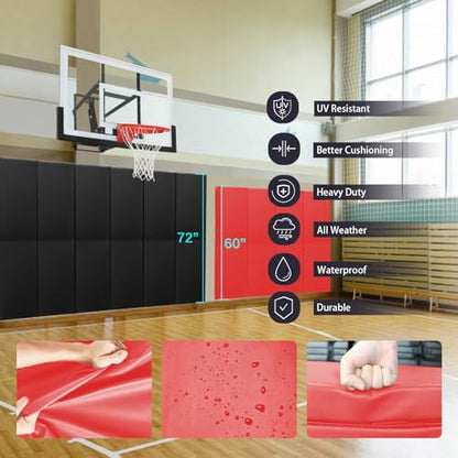 60" 72" High Gym Wall Padding 2" (RED / 72" x 24" x 4")