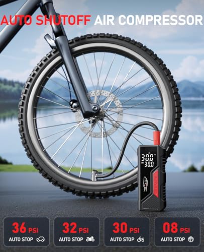 Dual Power Tire Inflator Portable Air Compressor (Black-red)
