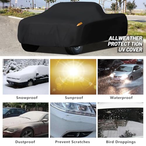 Waterproof Car Cover All Weather Snowproof UV Protection Windproof Outdoor Full Truck Cover (m Fit Truck Length(Up to 210 Inch) / All black)