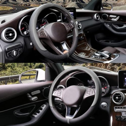 Breathable Car Steering Wheel Cover 15 inch Auto Universal Leather Wrap Non (A-Grey / M (14.5"-15"))