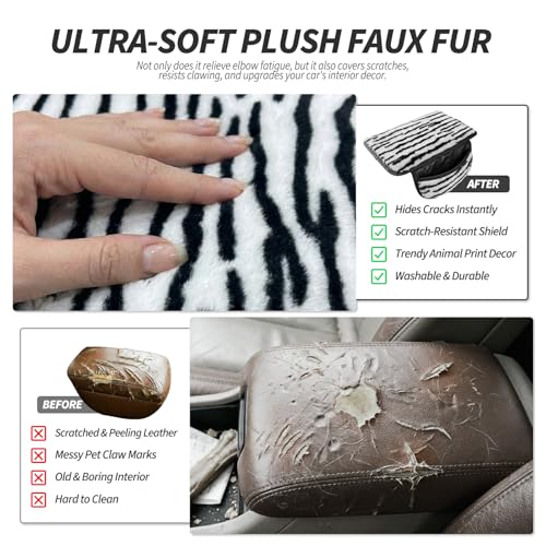 Plush Animal Print Car Center Console Cover with Side Pockets