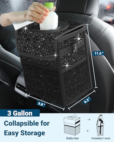 Car Trash Can with Lid (3 Gallons / Shiny Black)