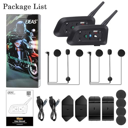 V6 Pro Motorcycle Helmet Bluetooth Intercom Headset 1200M 2 People Full Duplex Wireless Motorbike Interphone Connect Up to 6 Riders for Motorcycling Skiing and Climbing (V6 Pro 2Pack)