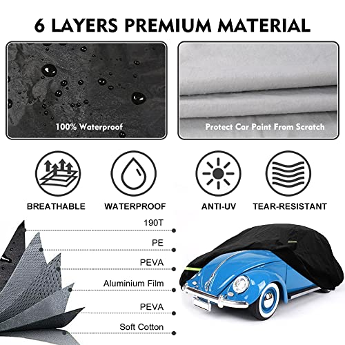 Waterproof Car Cover for VW Beetle Sedan 2 (1960-1980 Volkswagen-Black)