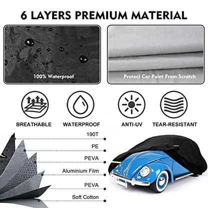 Waterproof Car Cover for VW Beetle Sedan 2 (1960-1980 Volkswagen-Black)
