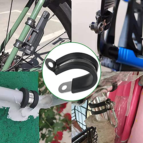 15pcs 1-1/4 Inch Stainless Steel Cable Clamps,Rubber Coated Cushioned Insulated Cable Clamp,Automotive Cable Wire Clamps,Pipe Clamps,Metal Clamp for Tube,Lines,Wire Cord Installation(Black,32mm) (15pcs - 1-1/4")