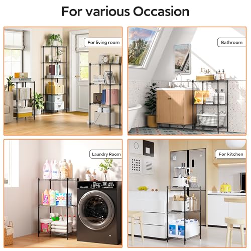 3 Tiers Shelf Metal Storage Shelves Wire Rack Closet Organizers with Wheel for Garage Kitchen Bathroom Laundry Black 11.8" D x 17.7" W x 28.8" H (3 Tiers, 11.8"D x 17.7"W x 28.8"H / Black)