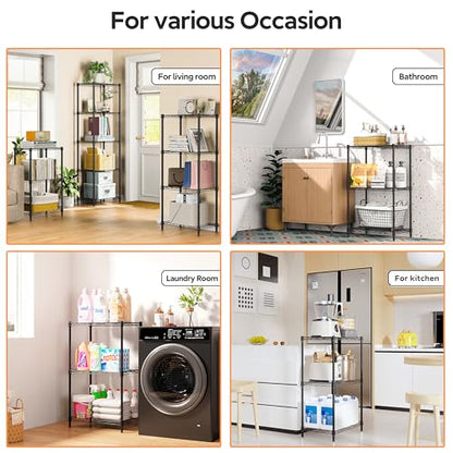 3 Tiers Shelf Metal Storage Shelves Wire Rack Closet Organizers with Wheel for Garage Kitchen Bathroom Laundry Black 11.8" D x 17.7" W x 28.8" H (3 Tiers, 11.8"D x 17.7"W x 28.8"H / Black)