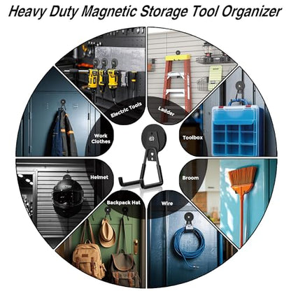 4Pcs Heavy Duty Storage Magnetic Utility Hooks Large Garage Strong Extra Magnet Hooks Hanger with Anti (2.6in Magnet-4 Pack-Black)