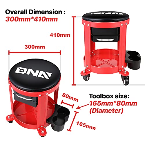 TOOLS 00197 Round Mechanics Roller Seat Creeper Stool With Padded Cushion (Red / Black)