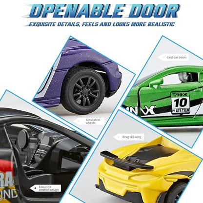 Die Cast Metal Toy Cars Open Doors Pull Back Cars 4 Pack (Racing Sports Car)