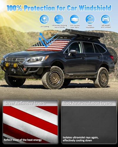 American Flag Car Windshield Sun Shade Compatible with Subaru Outback Wagon 2015 (for Subaru Outback 2015-2019 - USA Flag)