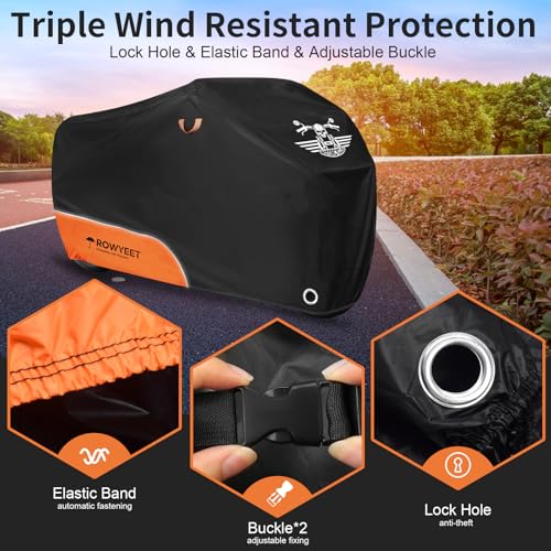 Motorcycle Cover Waterproof Outdoor Storage All Season Protection (210D Orange / 116")