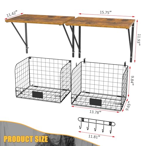 2 Pack Garage Shelves Wall Mounted with Wire Storage Baskets