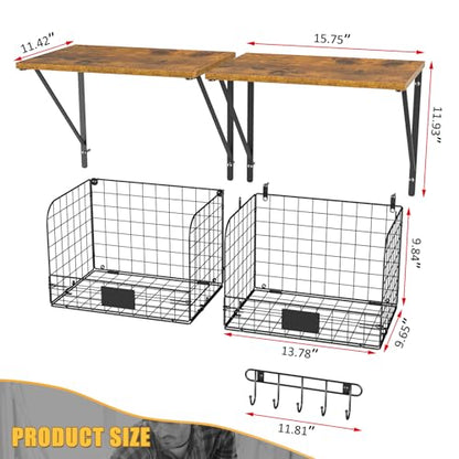 2 Pack Garage Shelves Wall Mounted with Wire Storage Baskets