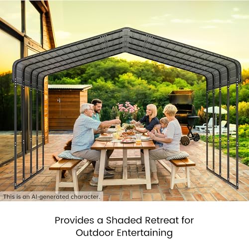 12'x20' Heavy Duty Metal Carport (Gray / 12x20ft Without Sidewalls)
