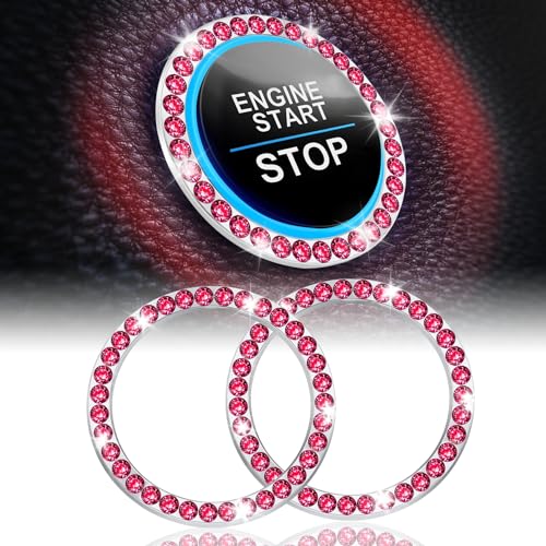 2 PCS Crystal Rhinestone Car Engine Start Stop Decoration Ring (Red)