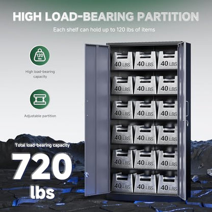Metal Storage Cabinets with Lock Door and 5 Adjustable Shelves (Black Grey / 71 X 32 X 16 In(H X W X D))