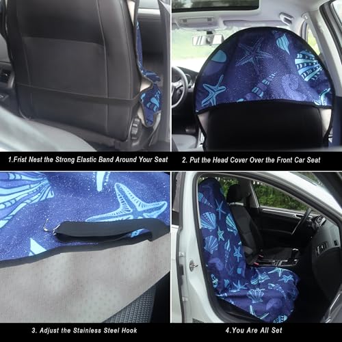 Car Seat Cover Protector Front Seats (2Pcs Front Seat Towel / Conch Shells Starfish)